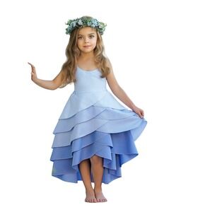 BMG Girls Blue Ombre Tiered Petal High-Low Special Occasion Dress 10Y 12Y